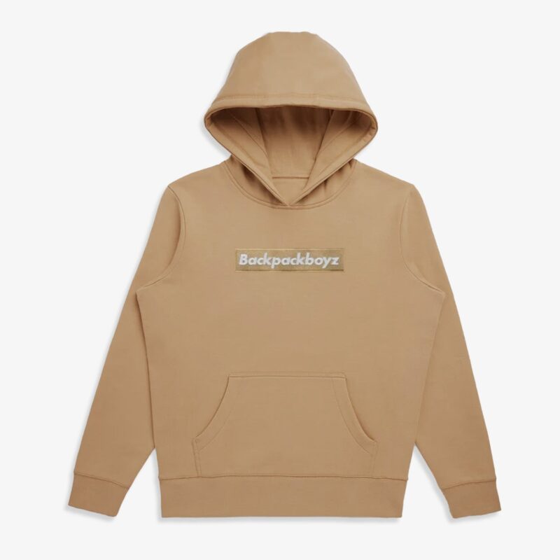 Embroidered Box Logo - Hoodie Sandstone