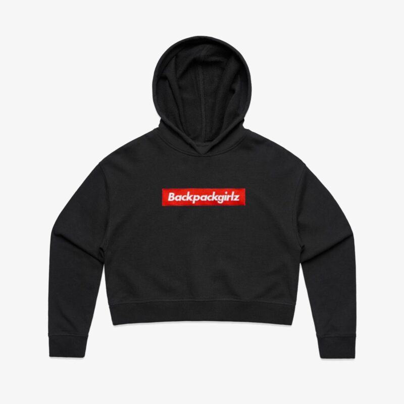 Women's Embroidered Box Logo - Cropped Hoodie Black